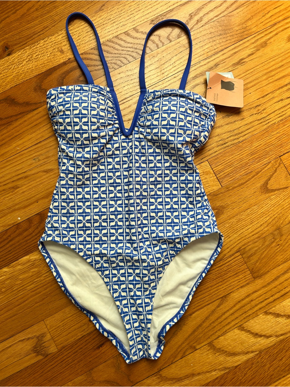 Shade & Shore Blue and White Geometric One-Piece Swimsuit xs